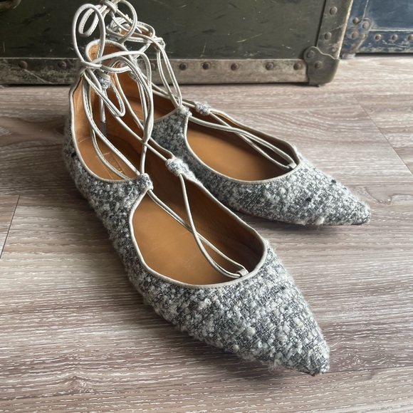 Aquazzura Italian Christy Tweed Lace-up Ballet Flats - Picture 3 of 6